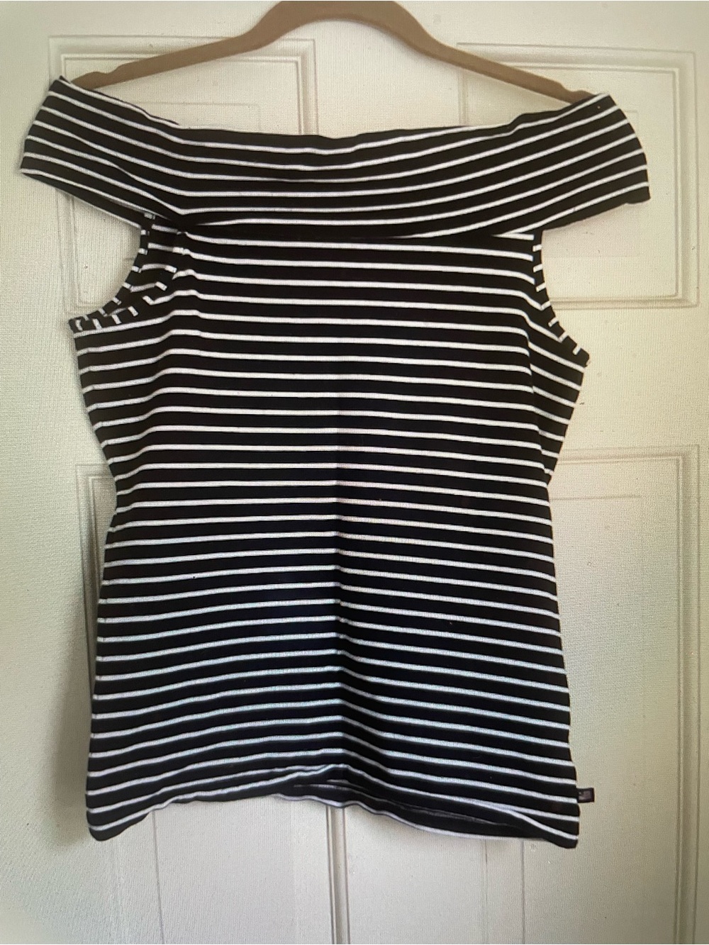 Ralph Lauren Polo Jeans Off-Shoulder Black and White Striped Womens Summer Top S